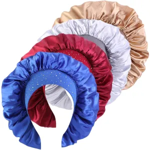 4 Pieces Big Satin Elasticity Comfortable Wide-Brimmed Silky Rhinestone Hair Sleeping Care Bonnet Night caps for Women
