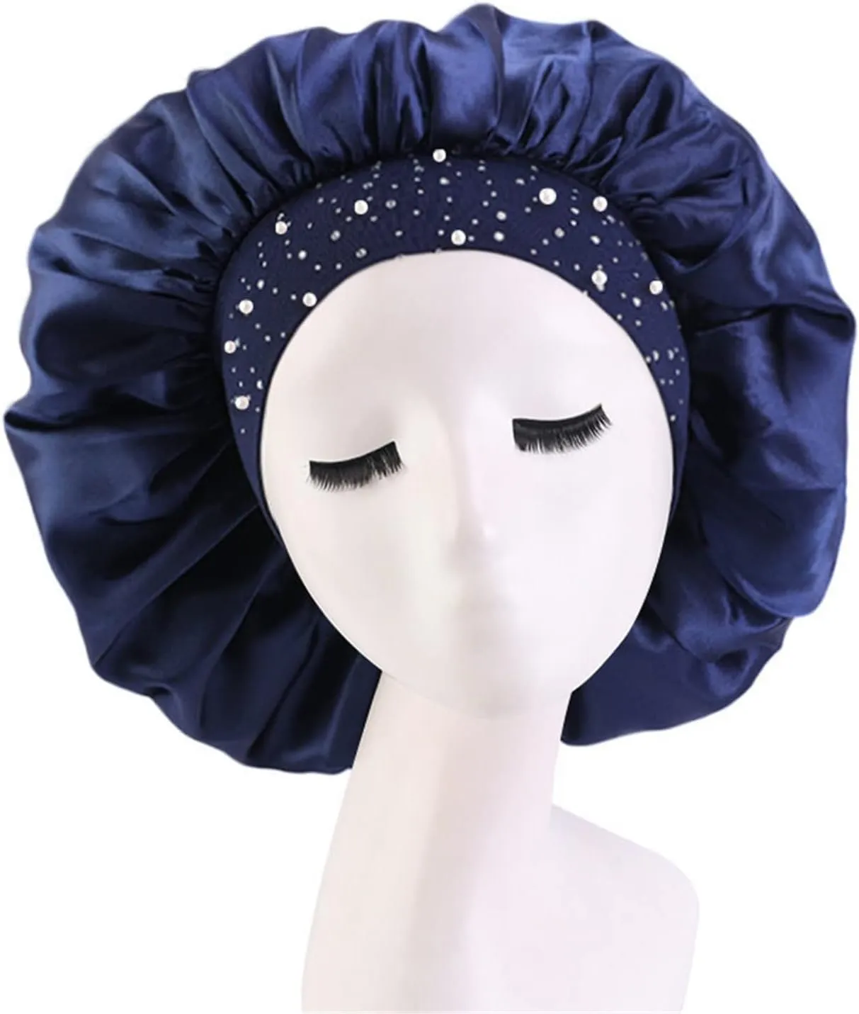 4 Pieces Women's Satin Rhinestone Sleeping Hat Night Sleep Cap Hair Care Salon Makeup Muslim Hijab Head Cover Bonnet Hat