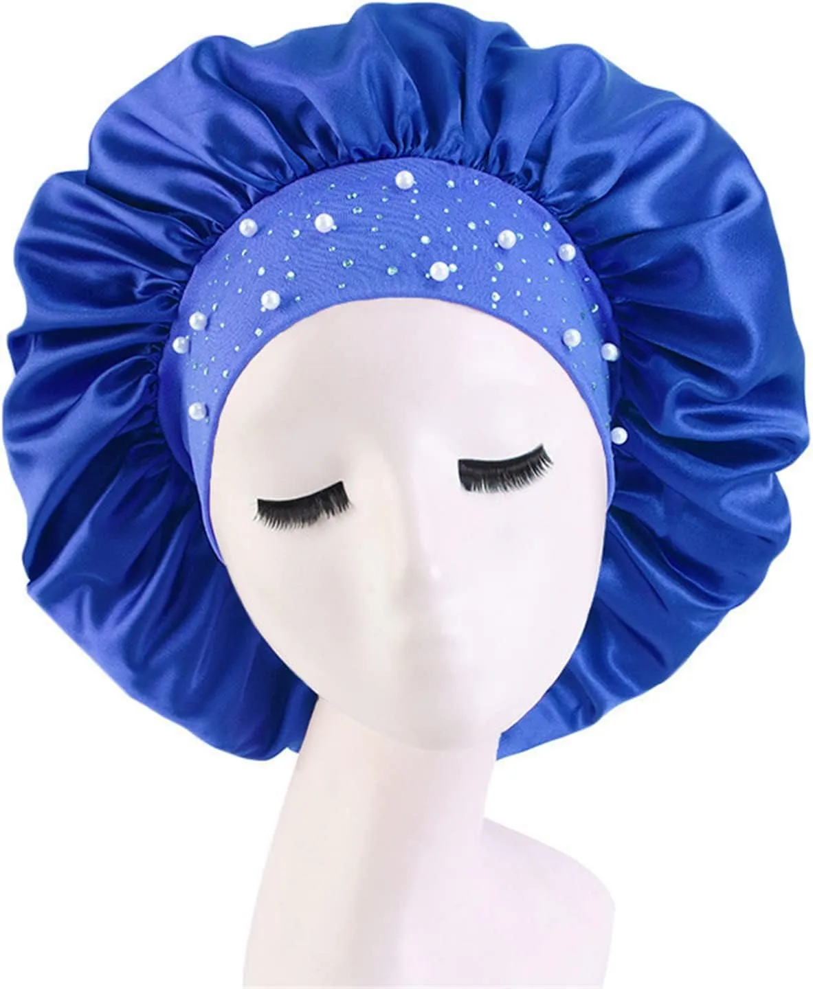 4 Pieces Women's Satin Rhinestone Sleeping Hat Night Sleep Cap Hair Care Salon Makeup Muslim Hijab Head Cover Bonnet Hat