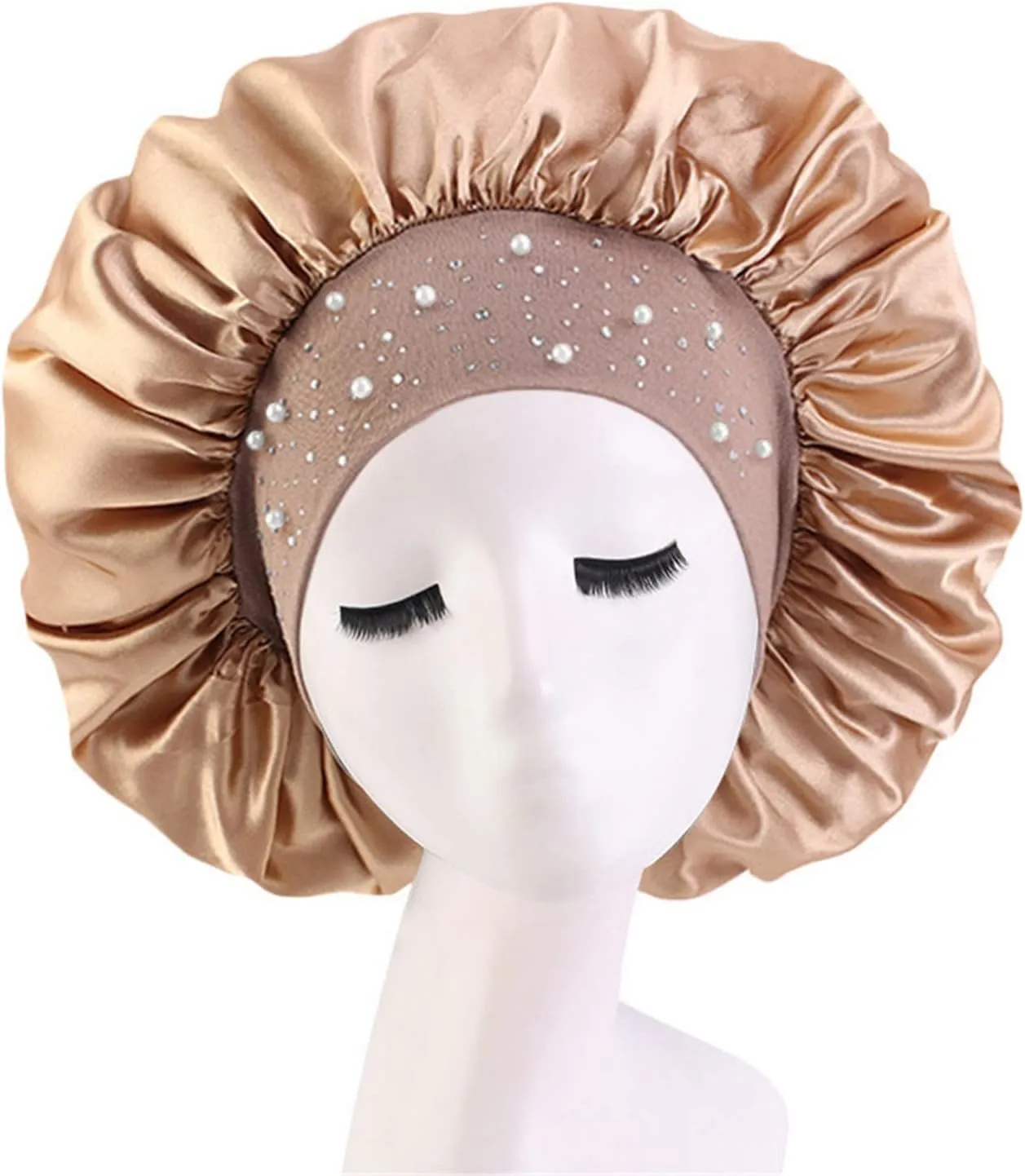 4 Pieces Women's Satin Rhinestone Sleeping Hat Night Sleep Cap Hair Care Salon Makeup Muslim Hijab Head Cover Bonnet Hat