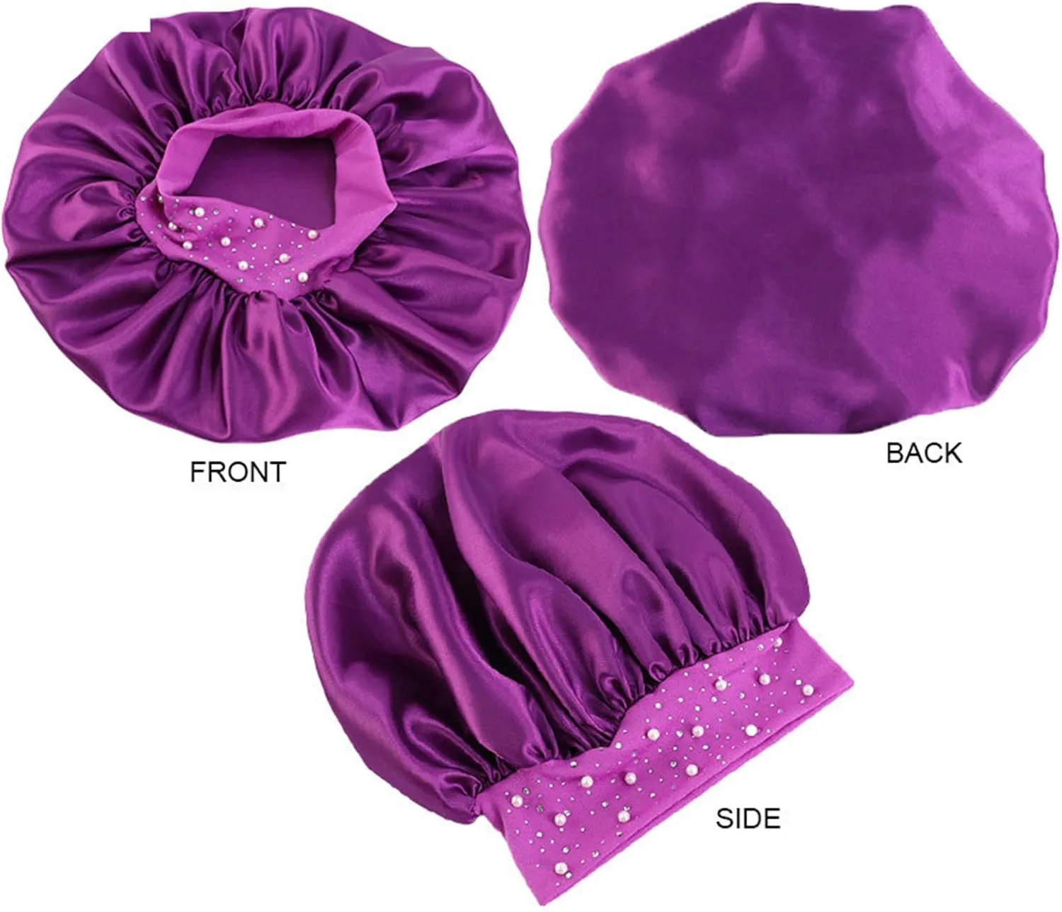 4 Pieces Women's Satin Rhinestone Sleeping Hat Night Sleep Cap Hair Care Salon Makeup Muslim Hijab Head Cover Bonnet Hat