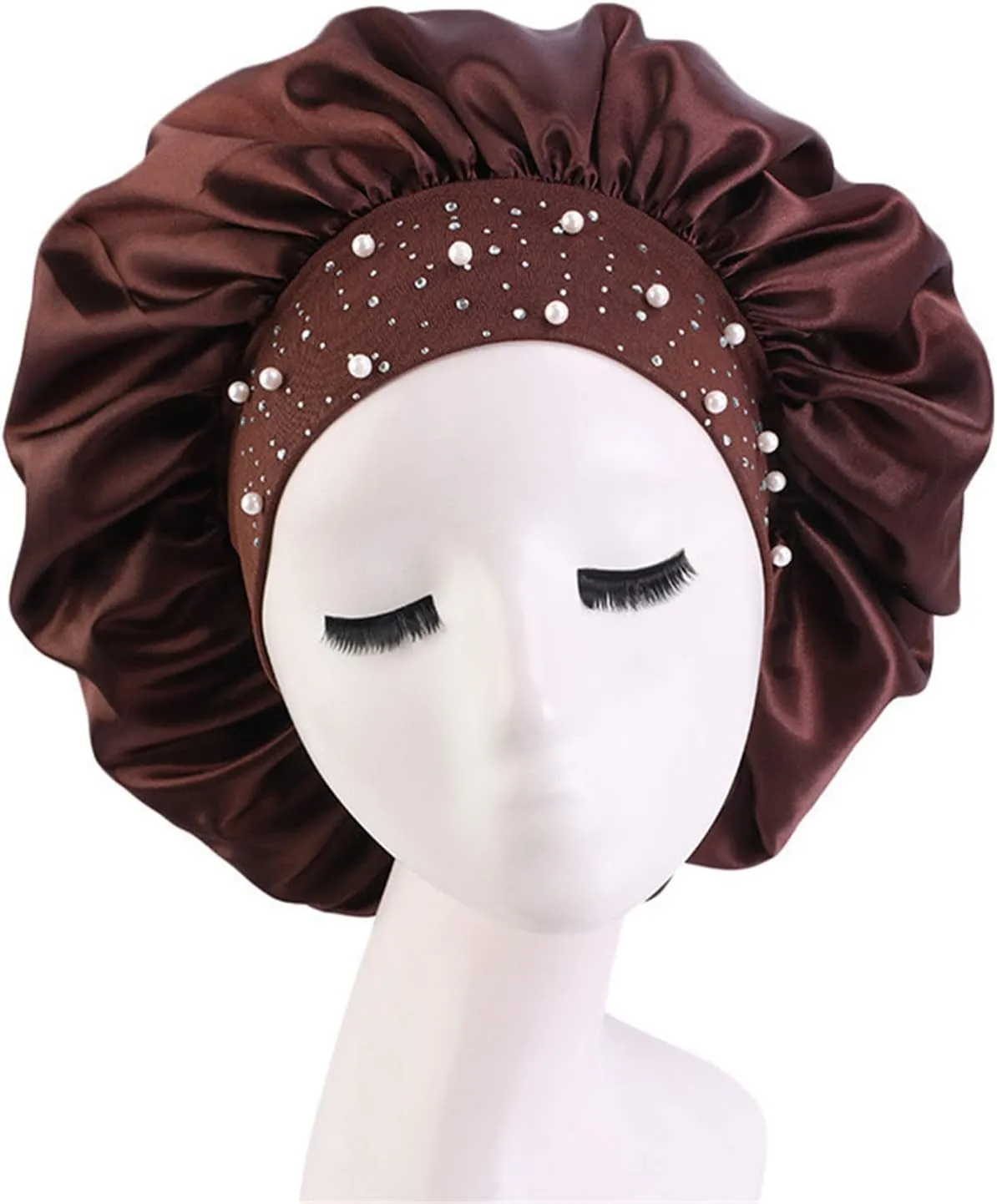 4 Pieces Women's Satin Rhinestone Sleeping Hat Night Sleep Cap Hair Care Salon Makeup Muslim Hijab Head Cover Bonnet Hat