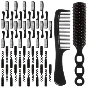 48 Pcs Bulk Hair Brushes, Hair Brush and Comb Set Bulk Combs and Brush for Homeless Individually Wrapped Combs and Detangling Brushes for Women Men Hotel Homeless Nursing Charity(Black)