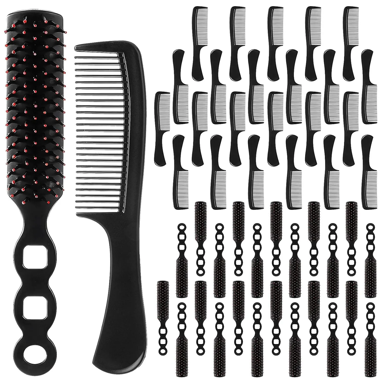 48pcs Bulk Hair Brushes and Combs for Homeless,Black Individually Wrapped Women Hair Brush and Comb Set,Anti Entangling HairBrush Massage Comb for Hotels Homeless Care Charities
