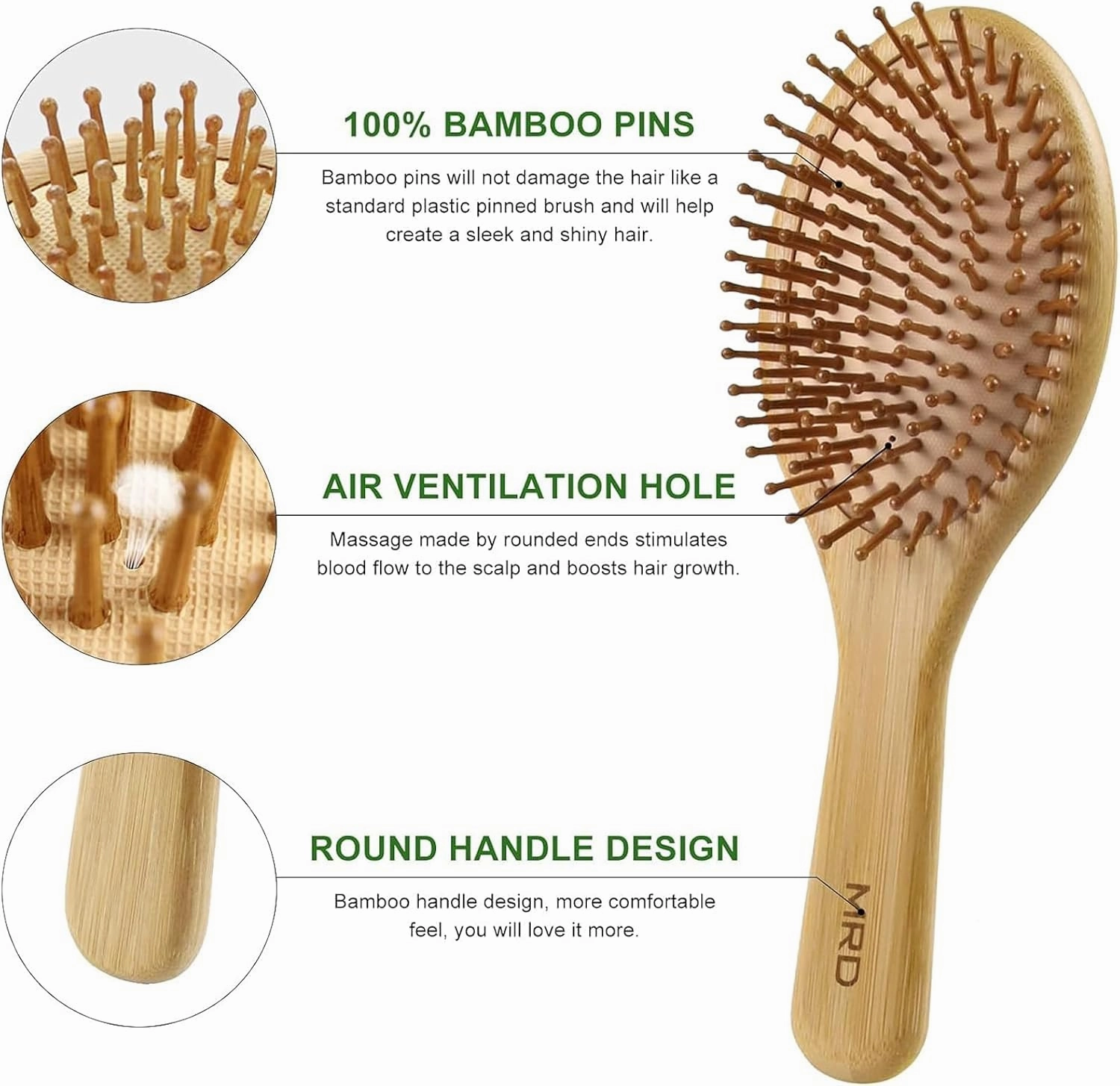 4PCS Hairbrush and Comb Set Wooden Bamboo Hairbrush With Paddle Type Cleaning Brush Natural Hairbrush Eco-Friendly Bristles Free,Suitable For Women, Men Thick/Thin/Curly/Dry Hair Gift Set