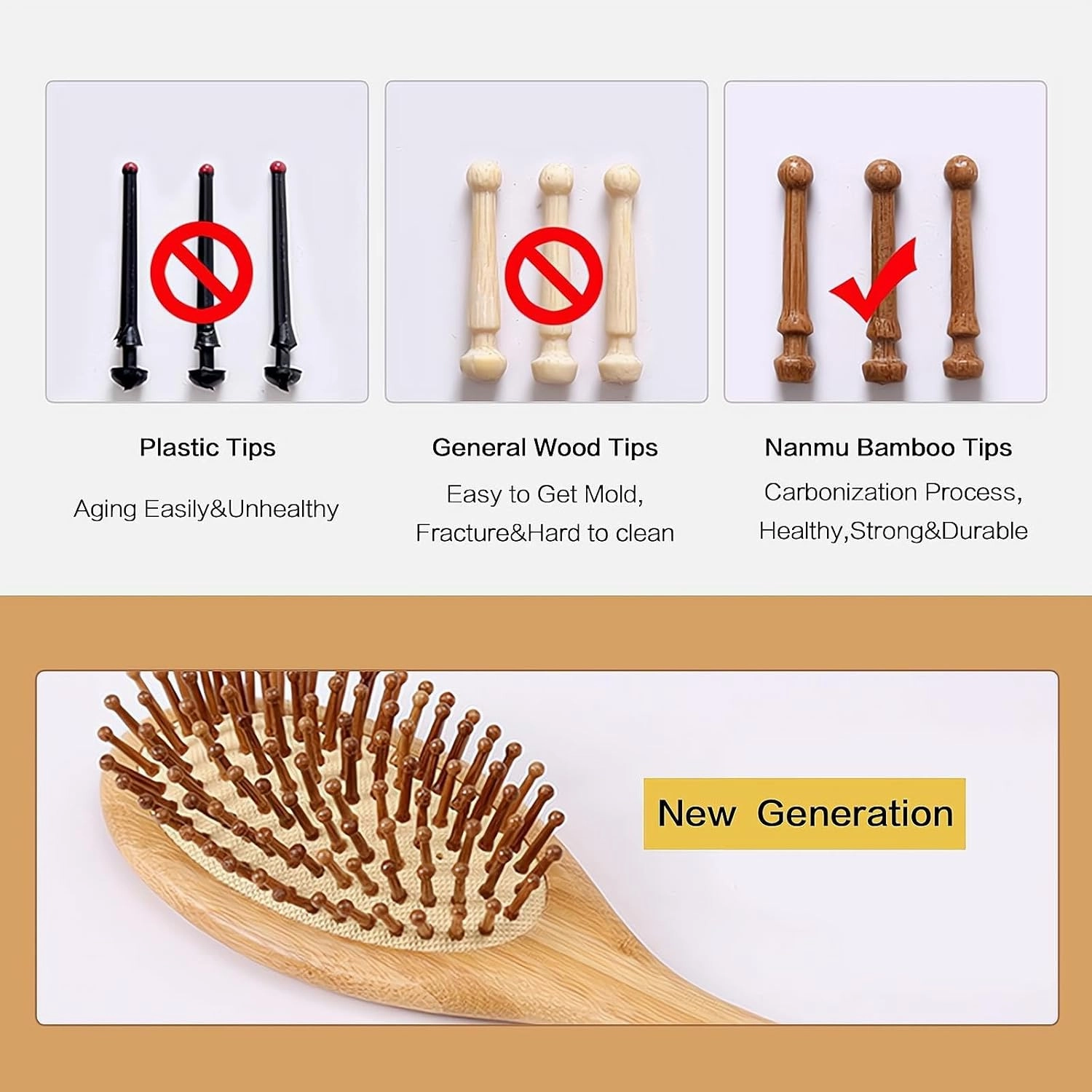 4PCS Hairbrush and Comb Set Wooden Bamboo Hairbrush With Paddle Type Cleaning Brush Natural Hairbrush Eco-Friendly Bristles Free,Suitable For Women, Men Thick/Thin/Curly/Dry Hair Gift Set