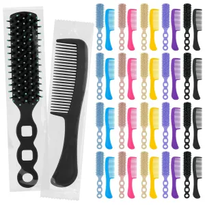 50 Pcs Hair Brush and Comb Set in Bulk for Homeless Individually Wrapped, Bulk Comb Brush Hairbrush for Women Kids Hotel Homeless Charity (Bright Color)