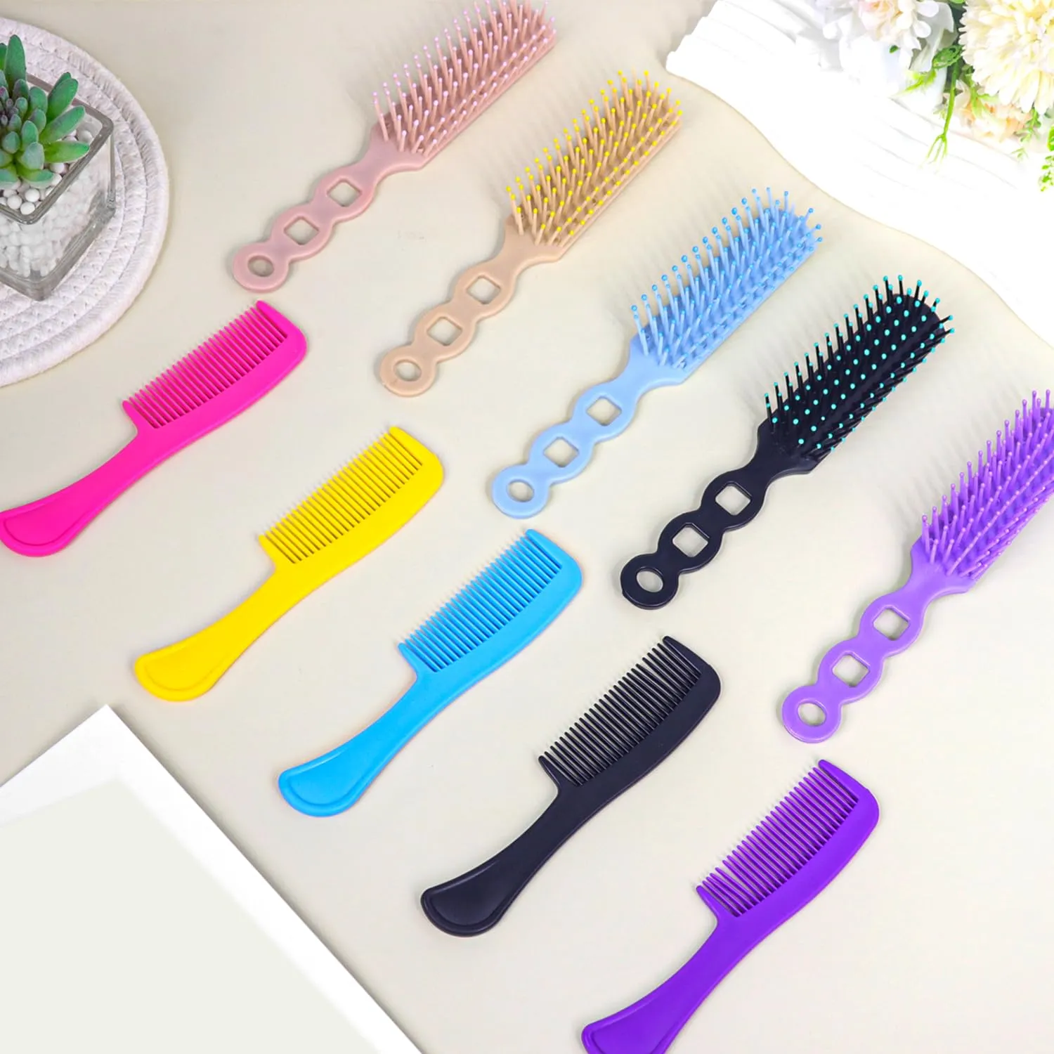 50 Pcs Hair Brush and Comb Set in Bulk for Homeless Individually Wrapped, Bulk Comb Brush Hairbrush for Women Kids Hotel Homeless Charity (Bright Color)