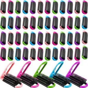 50 Pcs Travel Brush for Women Men Folding Hair Brush with Mirror Collapsible Compact Pocket Size Mini Portable Foldable Hairbrush for Family, Car, Gym, Bag, Purse