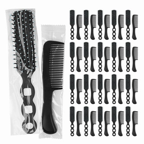 50 Pcs Hair Brush Combs Set in Bulk for Homeless Individually Wrapped Curly Thick Long Smoothing Hair Brush Detangling Hairbrush for Women Kids Hotel Homeless Nursing Charity (Black)