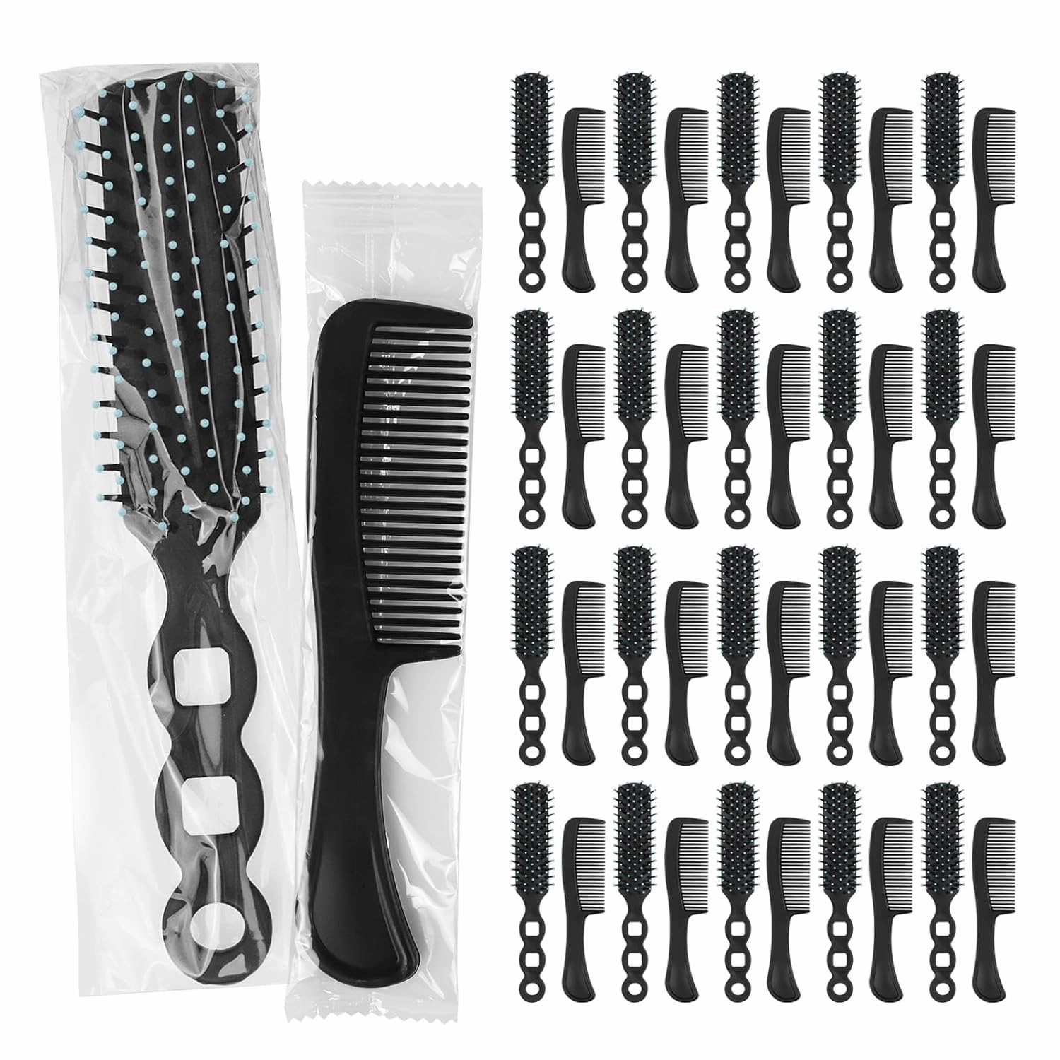 50 Pcs Hair Brush Combs Set in Bulk for Homeless Individually Wrapped Curly Thick Long Smoothing Hair Brush Detangling Hairbrush for Women Kids Hotel Homeless Nursing Charity (Black)