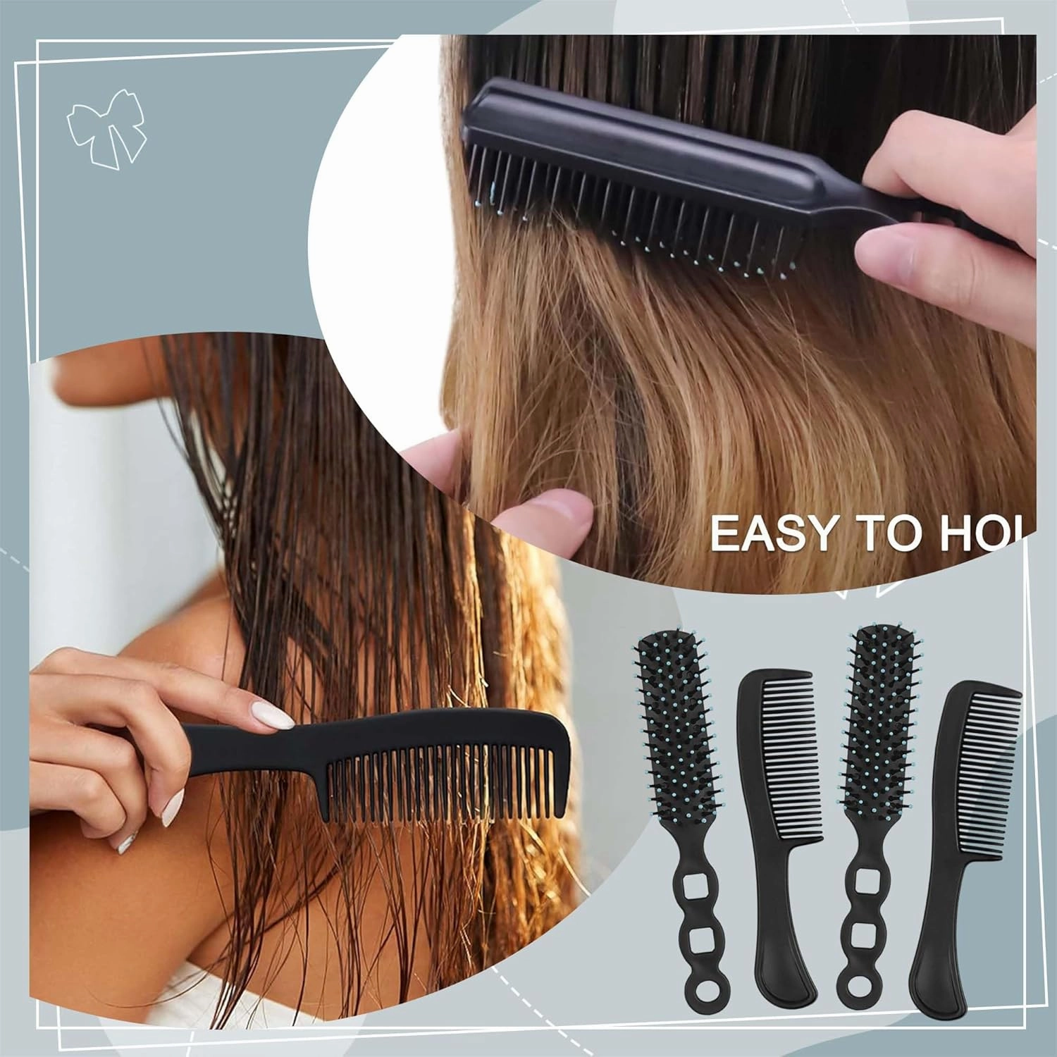 50 Pcs Hair Brush Combs Set in Bulk for Homeless Individually Wrapped Curly Thick Long Smoothing Hair Brush Detangling Hairbrush for Women Kids Hotel Homeless Nursing Charity (Black)