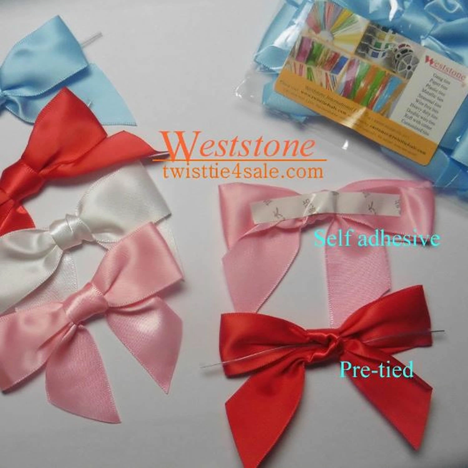 50pcs 3 1/2" Rust Satin Pre-Tied or Self-Adhesive Ribbon Bow for cello bags in Christmas Party