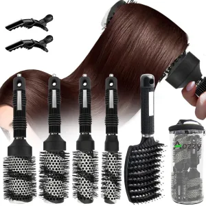 5pcs Round hair Brush Set for Blow Drying Curling, Professional curly hair brushBrush Leaves Hair Shiny Heat Styling Brush 5 Different Sizes Works Very Well with The Blow Dryer