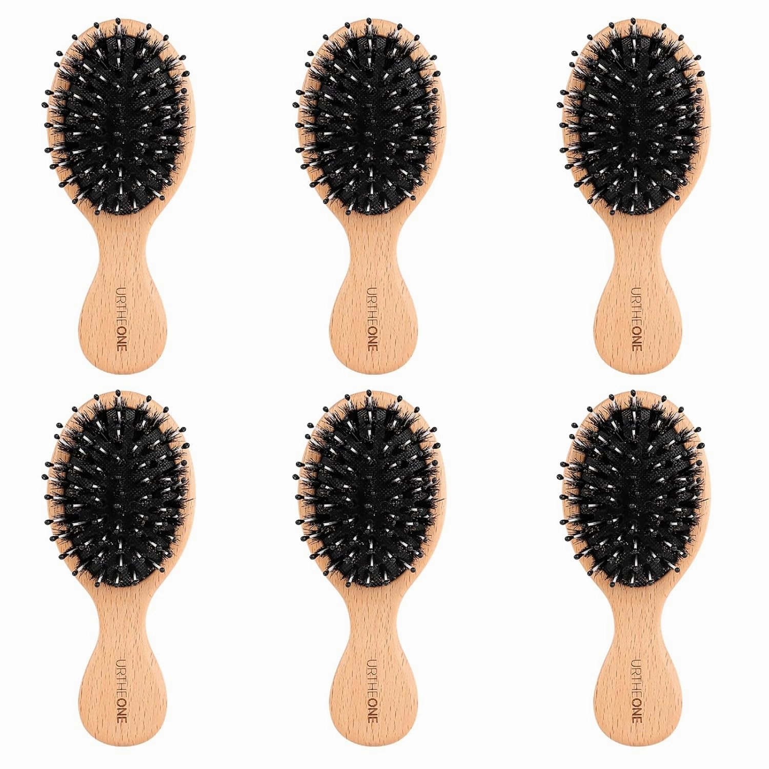 6 Pcs Hair Brush Mini Boar Bristle Hairbrush, Pocket Travel Small Paddle Hair Brush for Men Women Kids Thick Curly Thin Long Short Wet or Dry Hair Detangle Massage Add Shine