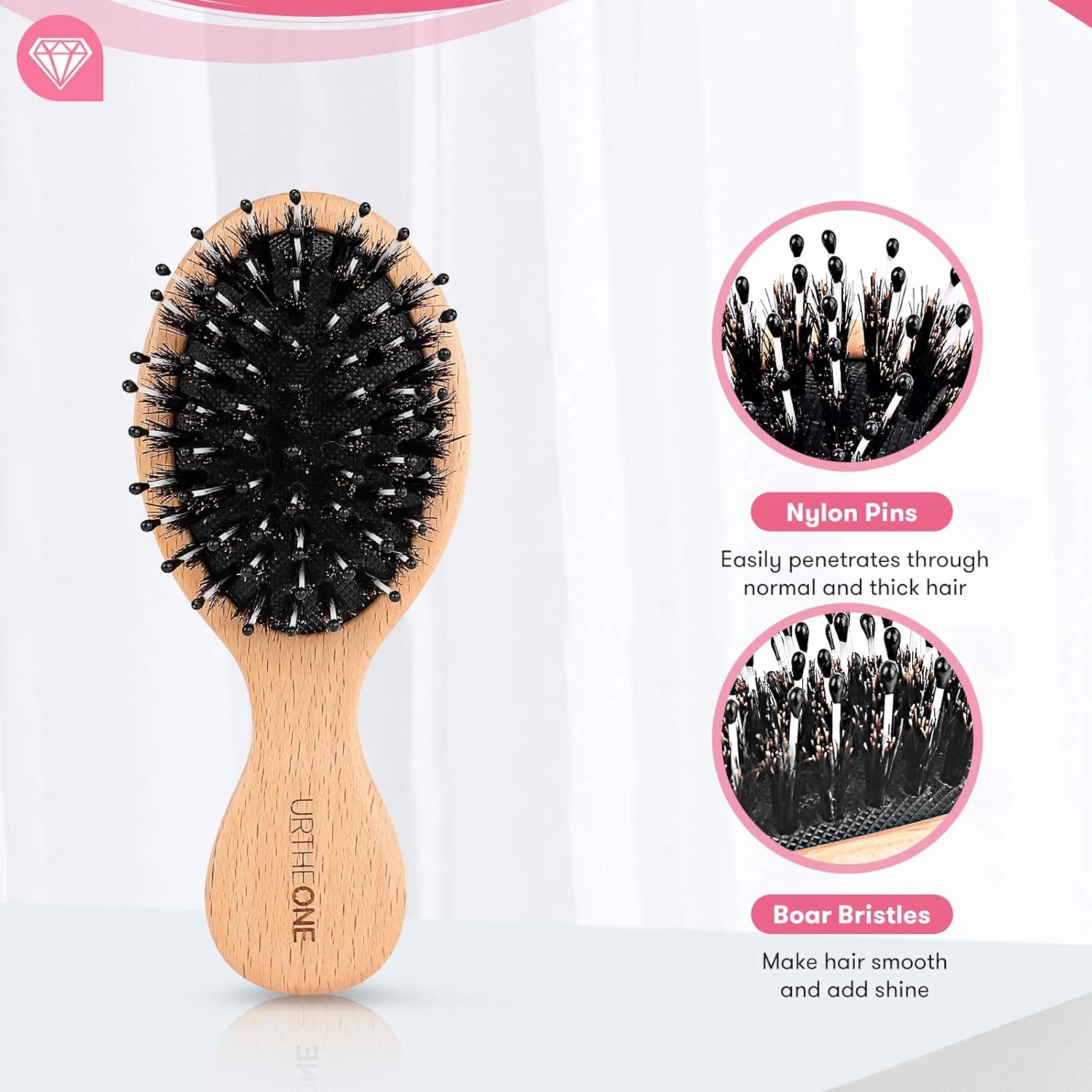 6 Pcs Hair Brush Mini Boar Bristle Hairbrush, Pocket Travel Small Paddle Hair Brush for Men Women Kids Thick Curly Thin Long Short Wet or Dry Hair Detangle Massage Add Shine