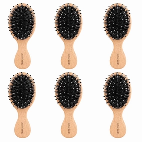 6 Pcs Hair Brush Mini Boar Bristle Hairbrush, Pocket Travel Small Paddle Hair Brush for Men Women Kids Thick Curly Thin Long Short Wet or Dry Hair Detangle Massage Add Shine