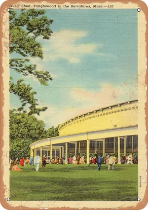 7 x 10 METAL SIGN - Massachusetts Postcard - Music Shed, Tanglewood in the Berkshires, Mass - 150 - Vintage Rusty Look