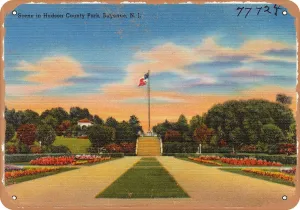 7 x 10 METAL SIGN - New Jersey Postcard - Scene in Hudson County Park, Bayonne, N. J. - Vintage Rusty Look