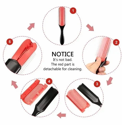 7-Row Detangling Hair Brush Denman Detangler Hairbrush Scalp Massager Straight Wet Comb for Women Men Salon Curly hair brush