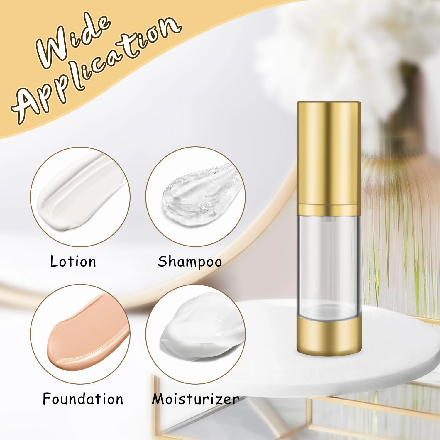 8 Pcs 30ml/1oz Empty Airless Pump Bottles without Straw Plastic Vacuum Bottle Refillable Cosmetic Containers for Lotion Cream Foundation,1Funnel & 1 Pipette,Golden Head
