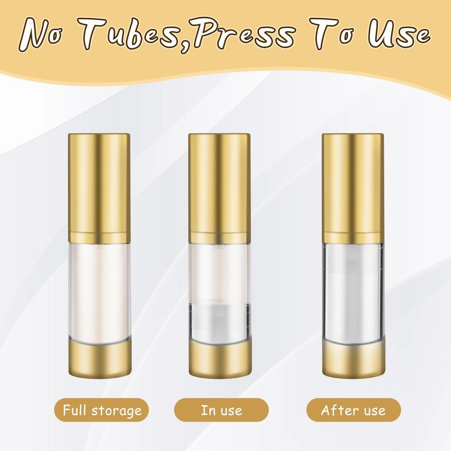 8 Pcs 30ml/1oz Empty Airless Pump Bottles without Straw Plastic Vacuum Bottle Refillable Cosmetic Containers for Lotion Cream Foundation,1Funnel & 1 Pipette,Golden Head