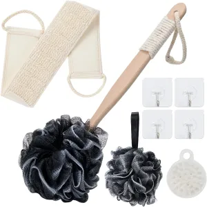 8Pack Bath Brush Set -Shower Loofah Sponge with Long Handled,Natural Loofah Exfoliating Back Scrubber for Shower, Luffa Pouf,Scalp Massager and 4 Hook,Back Scrubber for Shower for Men and Women