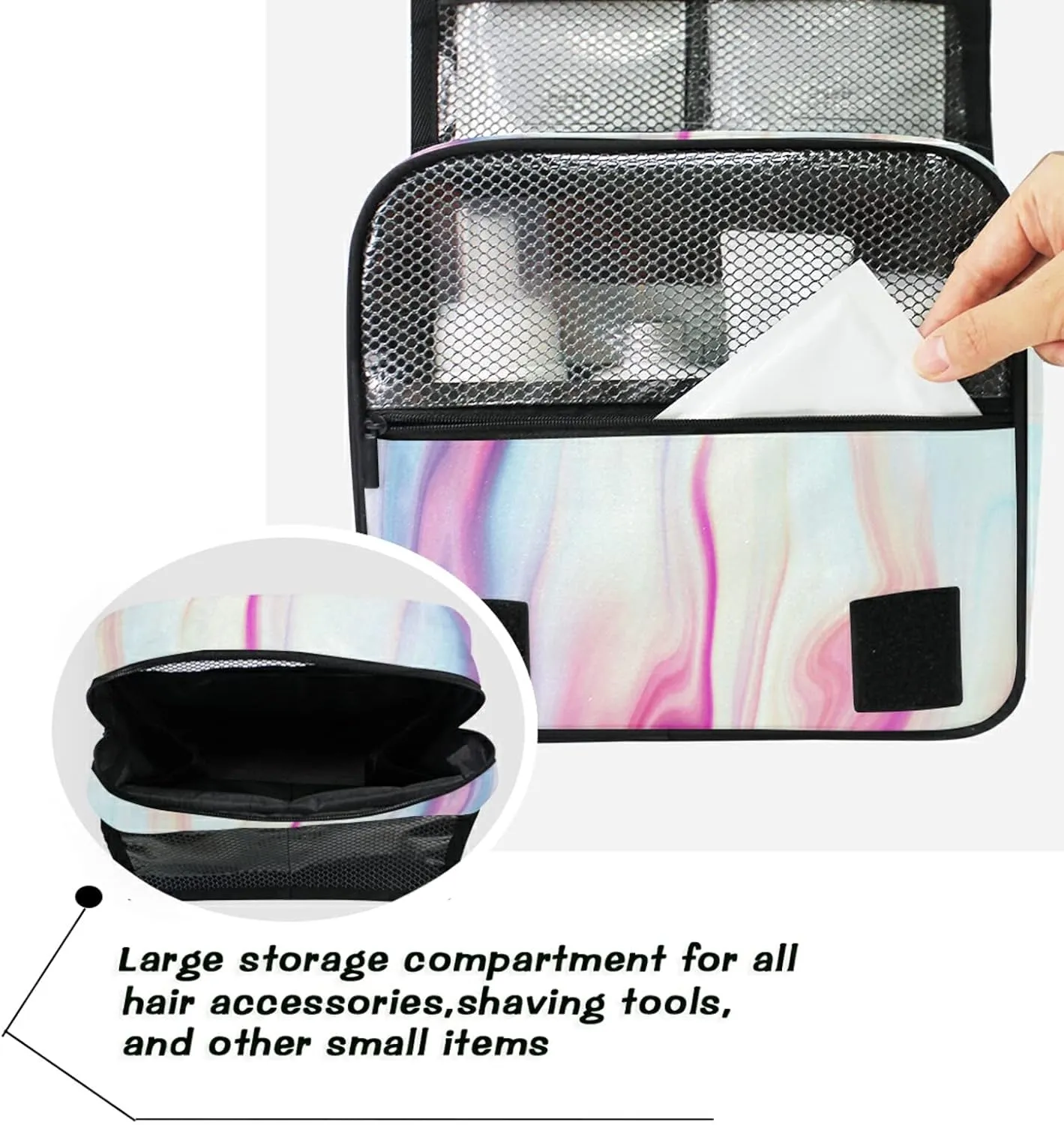 Abstract Liquid Marble Agate Slab Paint Pastel Pink Macro Wavy Lines Hanging Wash Gargle Toiletry Bag Travel Cosmetic Makeup Case Organizer Storage Large Portable