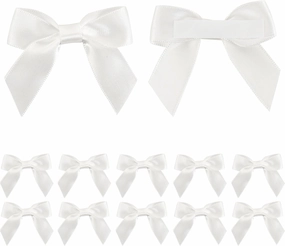AIMUDI White Satin Ribbon Bows 2" Self Adhesive Satin Bows for Gift Wrapping Premade Ribbon Bows with Double-Sided Tape for Making Crafts Baby Shower Birthday Party Wedding Decorations, 50 PCs