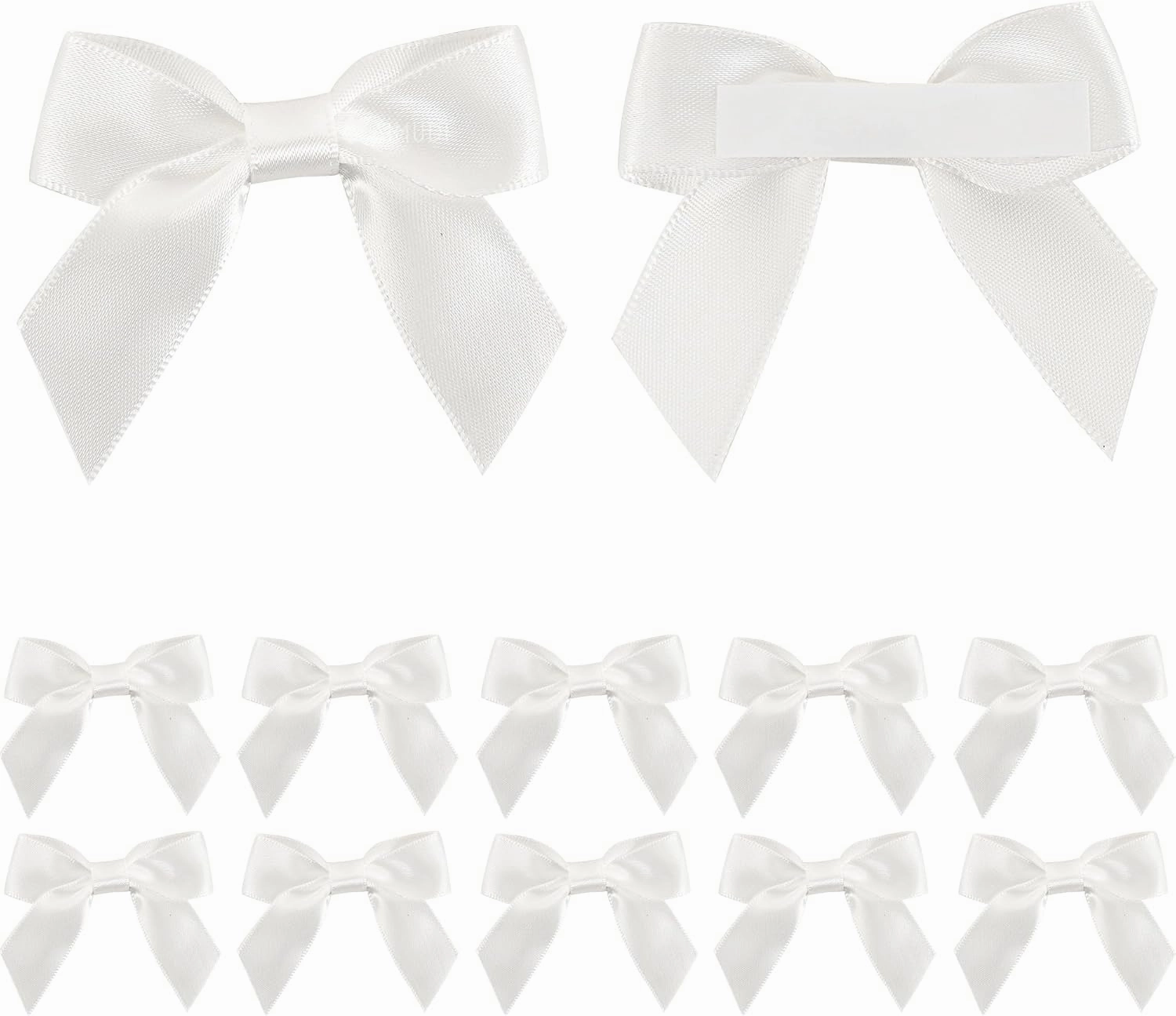 AIMUDI White Satin Ribbon Bows 2" Self Adhesive Satin Bows for Gift Wrapping Premade Ribbon Bows with Double-Sided Tape for Making Crafts Baby Shower Birthday Party Wedding Decorations, 50 PCs