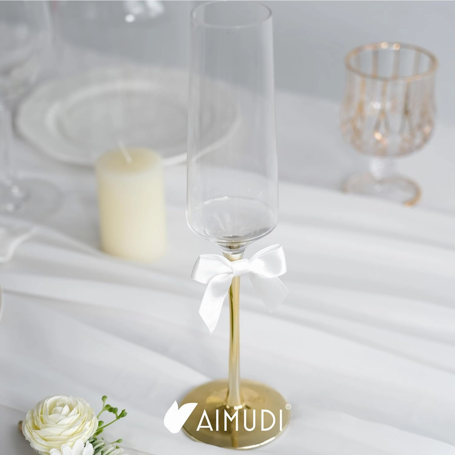 AIMUDI White Satin Ribbon Bows 2" Self Adhesive Satin Bows for Gift Wrapping Premade Ribbon Bows with Double-Sided Tape for Making Crafts Baby Shower Birthday Party Wedding Decorations, 50 PCs
