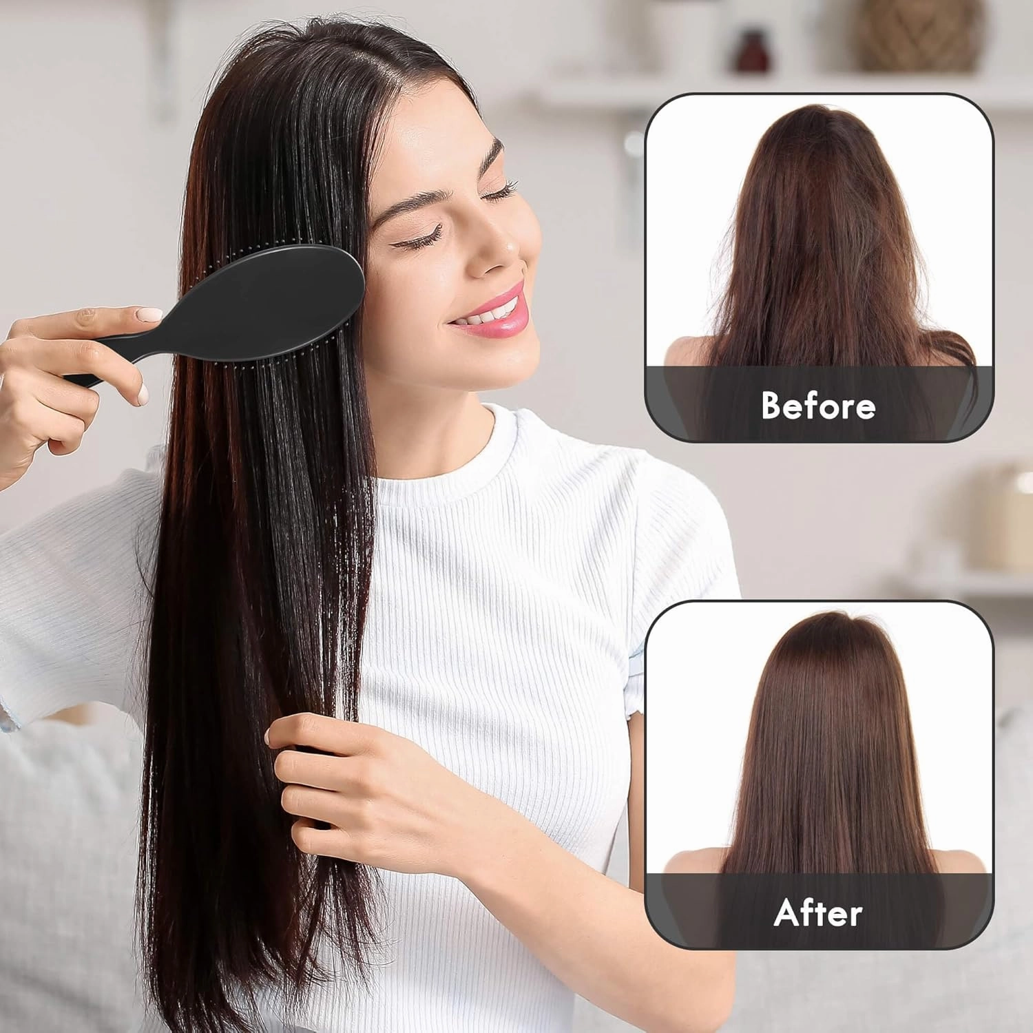 Air Cushion Detangling Hair Brush - 4 Pack Detangler Hairbrush with Ultra Soft Bristles for Effortless Tangle Removal - For Wet Dry Damaged Curly Hair for Women Men Boys Girls Kids - Black