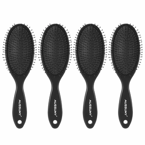 Air Cushion Detangling Hair Brush - 4 Pack Detangler Hairbrush with Ultra Soft Bristles for Effortless Tangle Removal - For Wet Dry Damaged Curly Hair for Women Men Boys Girls Kids - Black