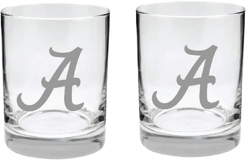 Alabama 2-Sided Etched Satin Finish Rocks Glass Set of 2