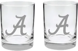 Alabama 2-Sided Etched Satin Finish Rocks Glass Set of 2