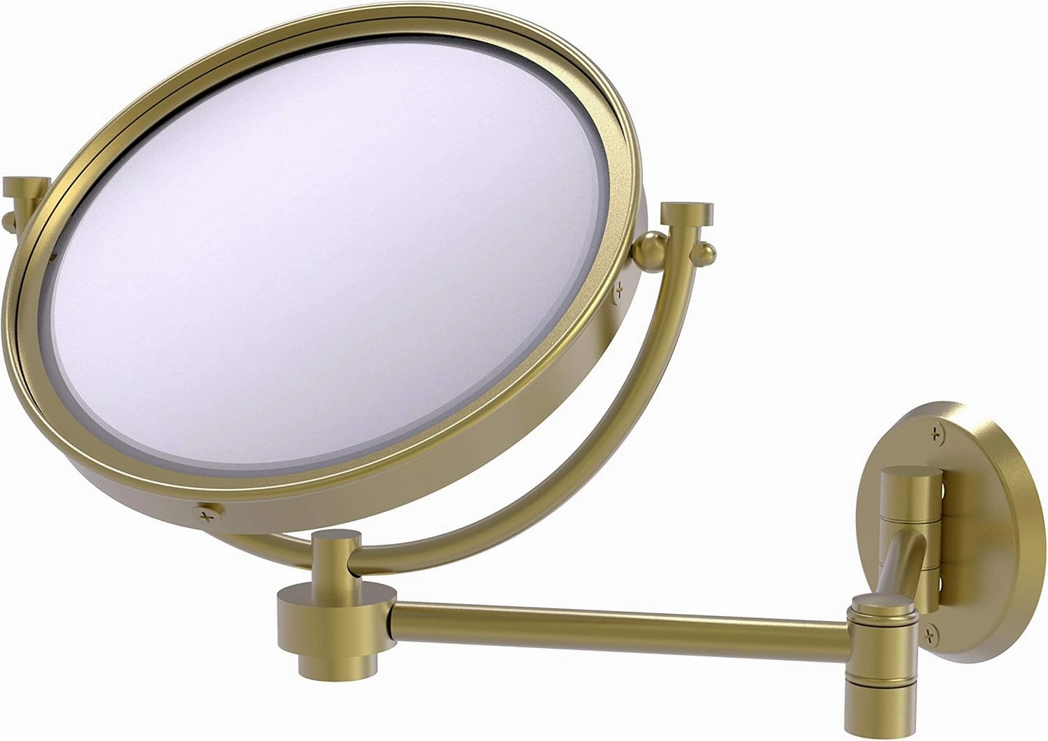 Allied Brass WM-6/4X 8 Inch Wall Mounted Extending 4X Magnification Make-Up Mirror, Satin Brass