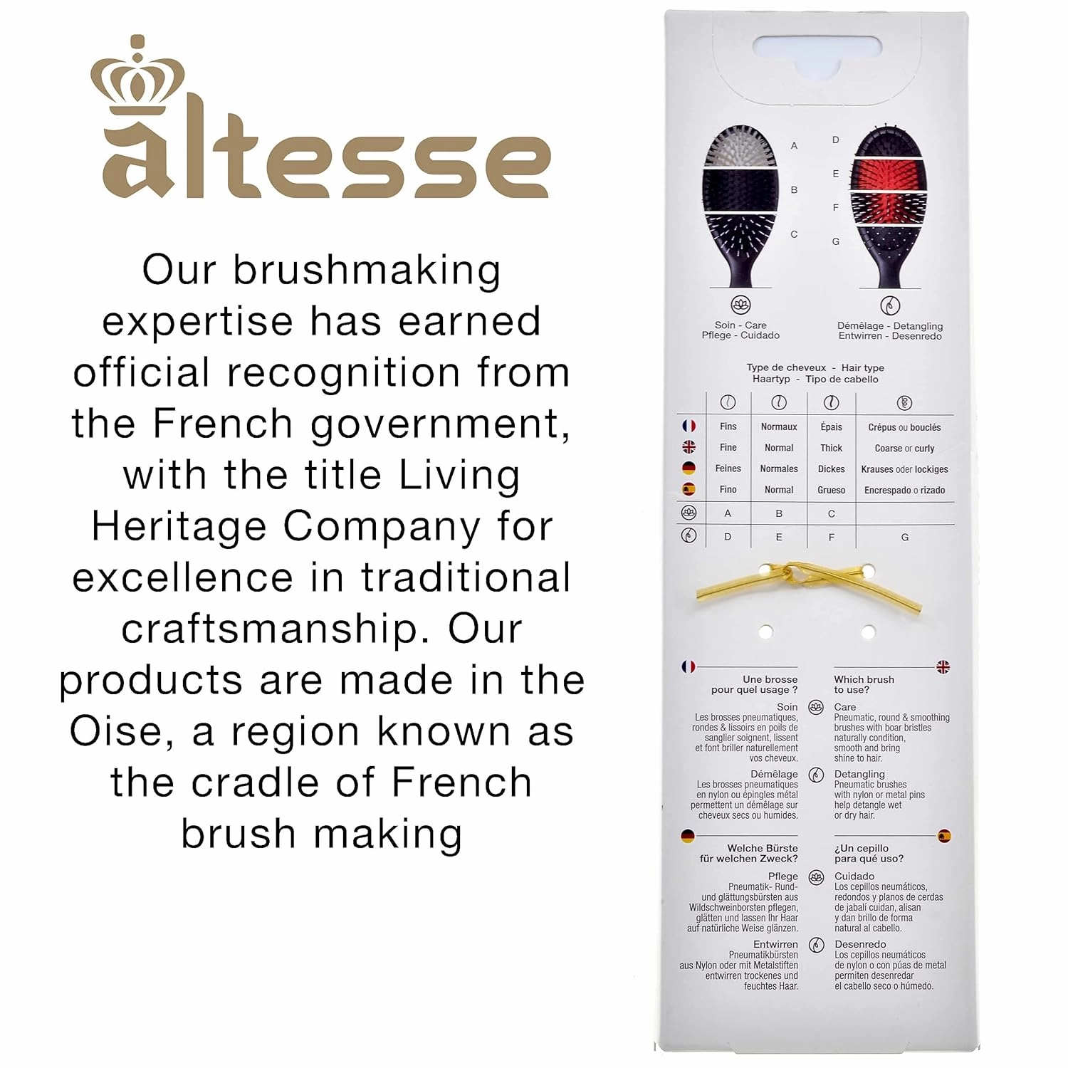 Altesse 2907 Natural Bristle Hair Brush Travel Hairbrush Medium Air Cushion Matte Black Handle with 7 Rows of Black 100% Boar Bristle Hair Brush for Fine Hair for Sensitive Scalps. Made in France
