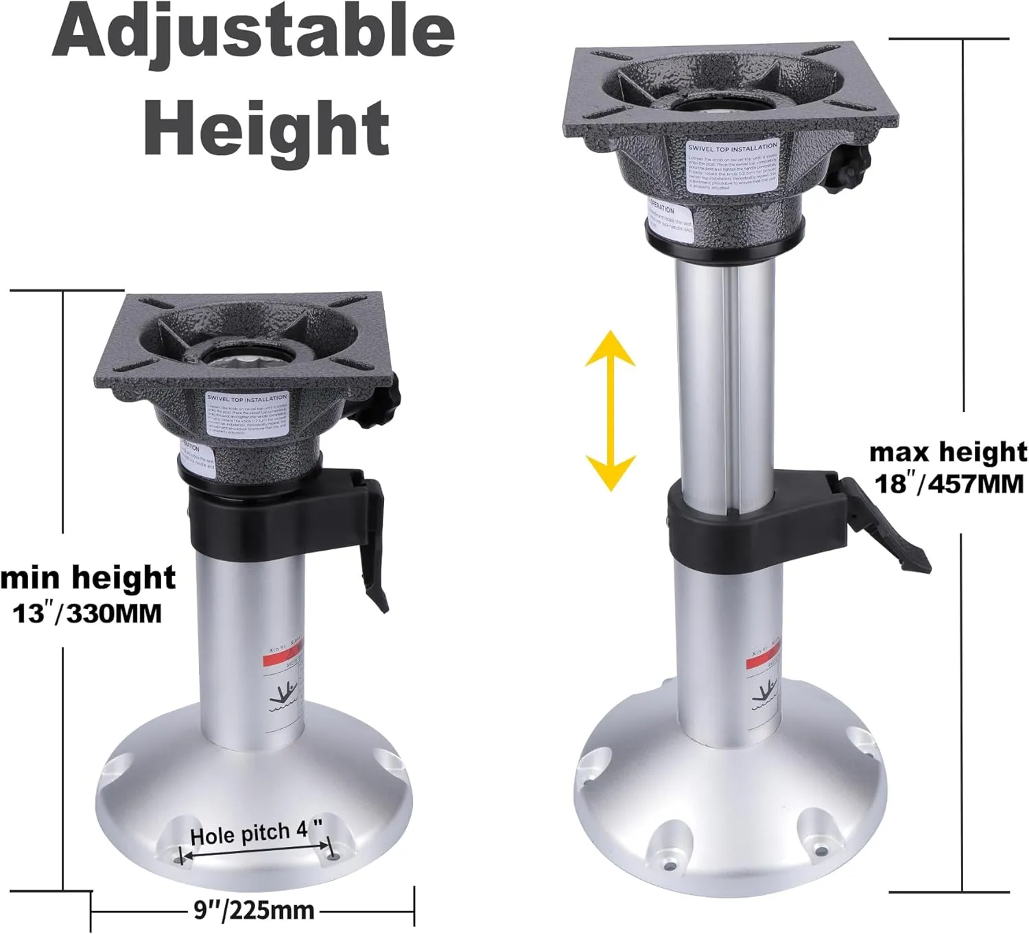 Aluminum Adjustable Height Locking Boat Seat Pedestals 13 to 18 Inches for Boat Seats(2pcs)