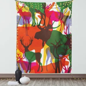 Ambesonne Antlers Tapestry, Deer Moose and Mountain Sheep Horned Animals Wilderness Abstract Illustration Print, Wall Hanging for Bedroom Living Room Dorm Decor, 40" X 60", Multicolor
