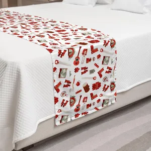 Ambesonne Camping Bed Runner, Lumberjack Elements from Outdoor Leisure Activities in Vinous Tones, Decorative Accent Bedding Scarf for Hotels Homes and Guestrooms, White Vermilion and Brown