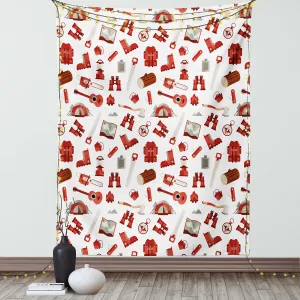 Ambesonne Camping Tapestry, Lumberjack Elements from Outdoor Leisure Activities in Vinous Tones, Wall Hanging for Bedroom Living Room Dorm Decor, 60" X 80", White Vermilion and Brown