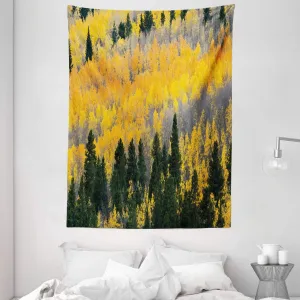 Ambesonne Fall Tapestry, Colorful Aspen Forest in Colorado Rocky Mountains Western Wilderness USA Theme, Wall Hanging for Bedroom Living Room Dorm Decor, 60" X 80", Green Yellow Grey