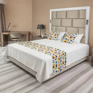 Ambesonne Landscape Bed Runner Set, Repeated Pattern of Snowy Mountain Ranges and Trees in Autumn Season, Decorative Bedding Scarf and 2 Pillow Shams for Hotels Homes, Eggshell and Multicolor