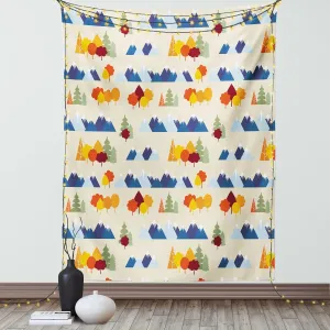 Ambesonne Landscape Tapestry, Repeated Pattern of Snowy Mountain Ranges and Trees in Autumn Season, Wall Hanging for Bedroom Living Room Dorm Decor, 40" X 60", Eggshell and Multicolor