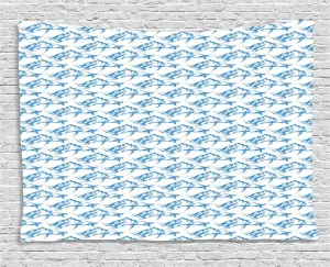 Ambesonne Landscape Tapestry, Sketched Monochrome Scribbled Mountain Peaks Adventure Wilderness Theme, Wide Wall Hanging for Bedroom Living Room Dorm, 80" X 60", Cobalt Blue White