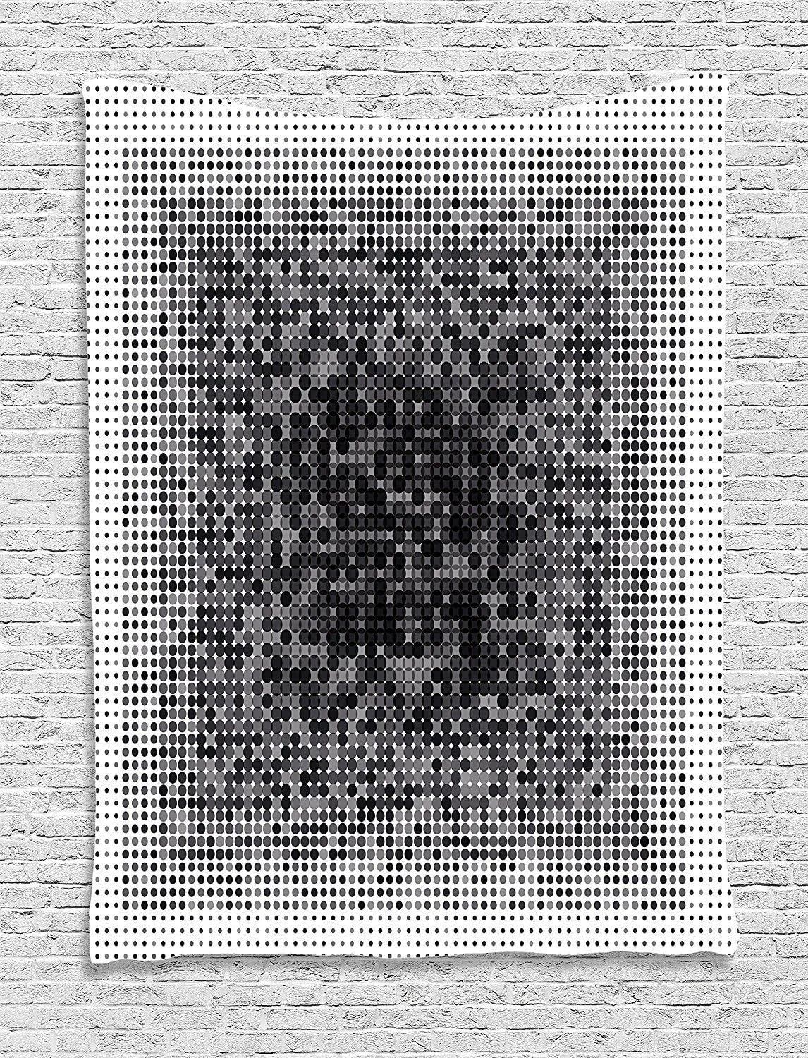 Ambesonne Modern Art Tapestry, Digital Futuristic Pixel Tech-Art with Dots Spots Artificial Abstract Pattern, Wall Hanging for Bedroom Living Room Dorm Decor, 60" X 80", Grey Black