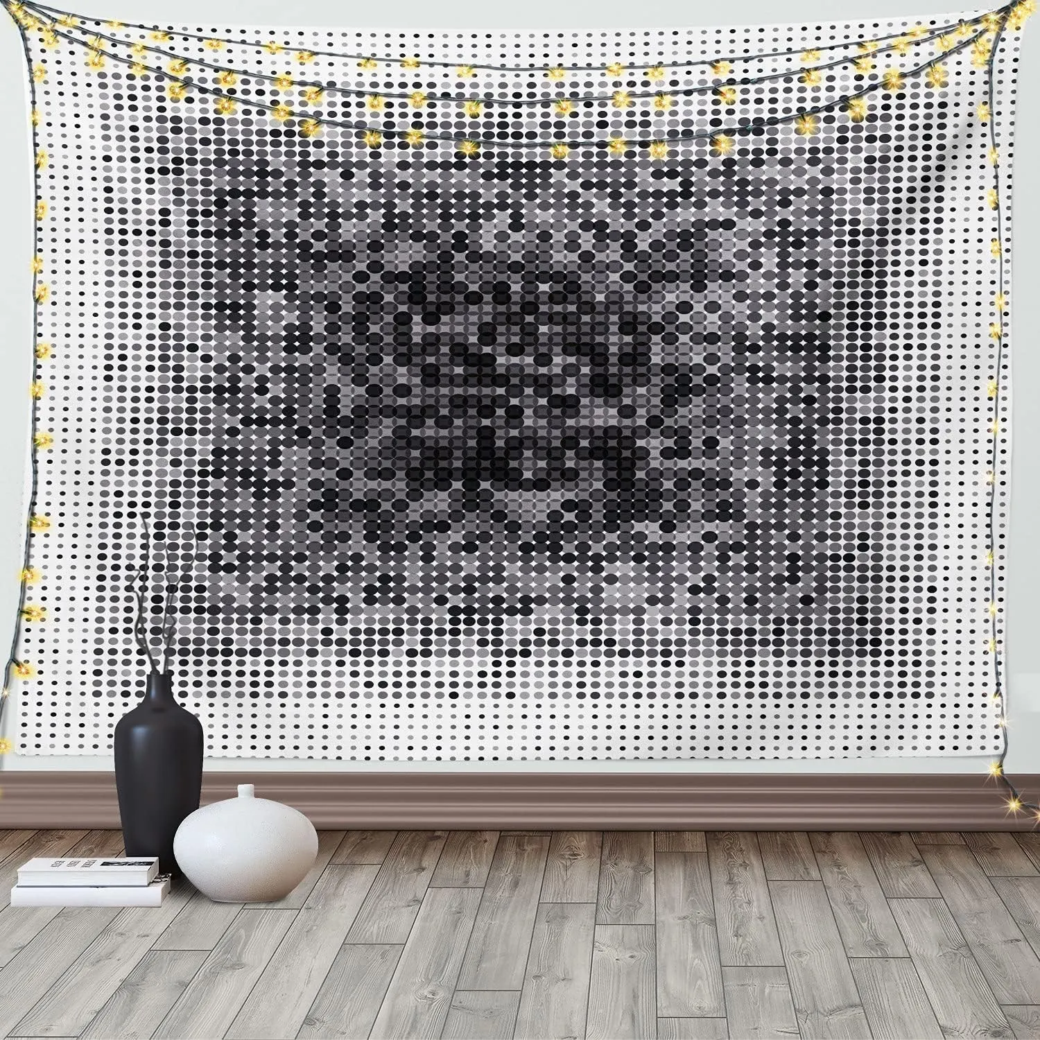Ambesonne Modern Art Tapestry, Digital Futuristic Pixel Tech-Art with Dots Spots Artificial Abstract Pattern, Wide Wall Hanging for Bedroom Living Room Dorm, 60" X 40", Grey Black