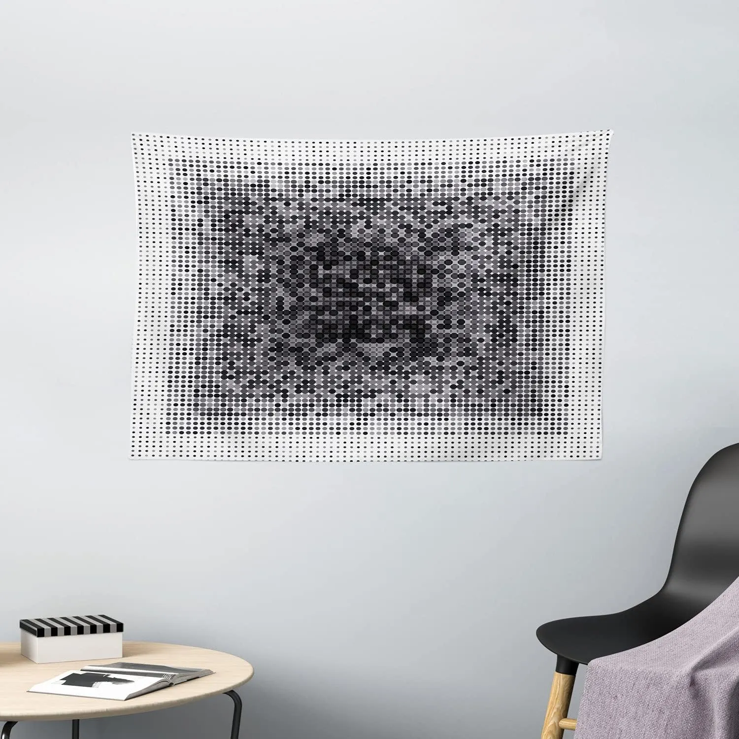 Ambesonne Modern Art Tapestry, Digital Futuristic Pixel Tech-Art with Dots Spots Artificial Abstract Pattern, Wide Wall Hanging for Bedroom Living Room Dorm, 60" X 40", Grey Black