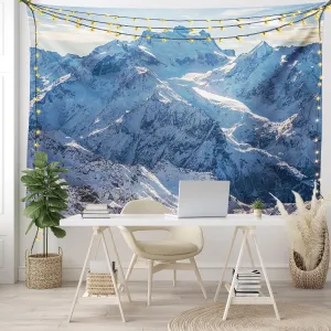 Ambesonne Mountain Tapestry, Snowy Mountain Scene Under The Sky Winter Wilderness Untrodden Nature Print, Wide Wall Hanging for Bedroom Living Room Dorm, 60" X 40", White Blue