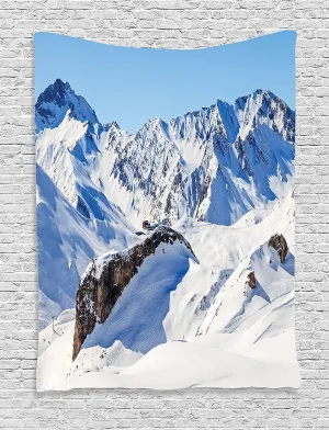 Ambesonne Mountain Tapestry, Snowy Winter Scenery in The Alphs Under Clear Sky Tranquil in Wilderness Print, Wall Hanging for Bedroom Living Room Dorm Decor, 40" X 60", Blue White
